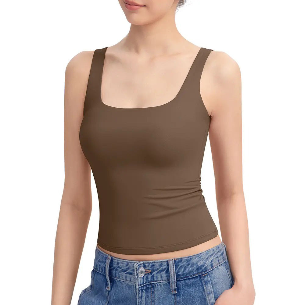 Women's Square Neck Tank Top  Double Layer Stretchy Top